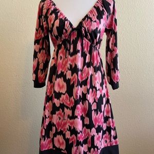 INC Pink Black Floral Flowy Dress Size Medium